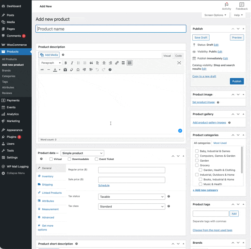 The Event Ticket tab in WooCommerce Product Data — linking a product to an event